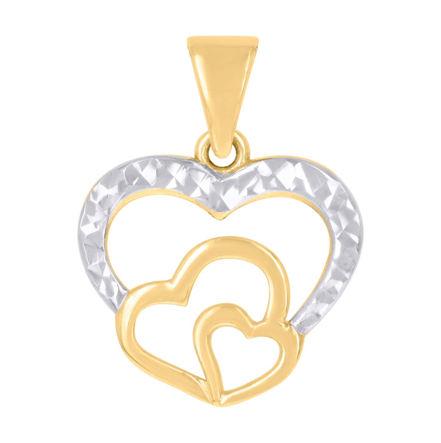 10K Two-tone Gold Womens Triple Heart Charm Pendant