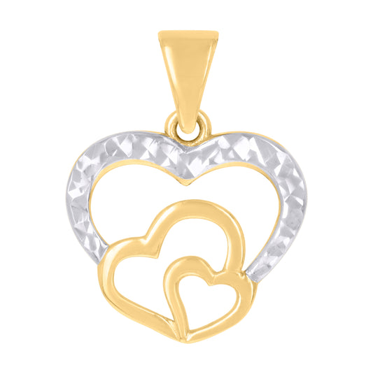 10K Two-tone Gold Womens Triple Heart Charm Pendant