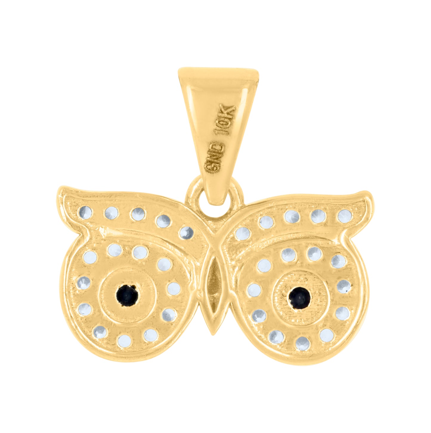 10K Two-tone Gold Womens Black White Cubic-Zirconia Owl Eyes Bird Wildlife Charm Pendant