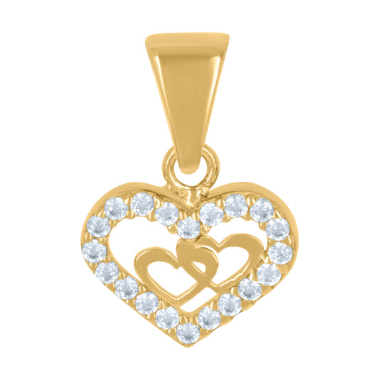 10K Yellow Gold Womens Cubic-Zirconia Double Heart Charm Pendant