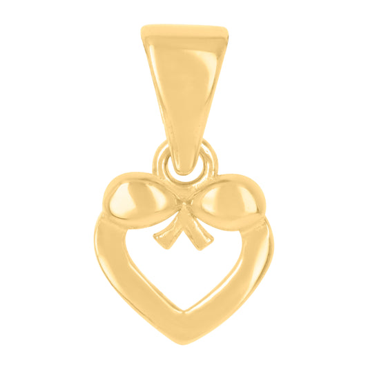 10K Yellow Gold Womens Bow Heart Charm Pendant