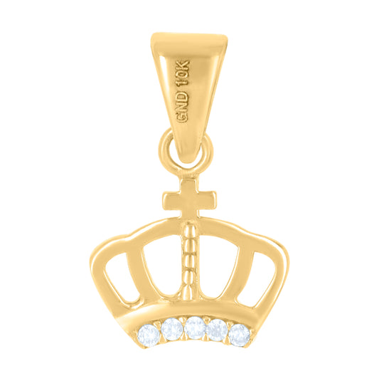 10K Yellow Gold Womens Cubic-Zirconia Crown Fashion Charm Pendant