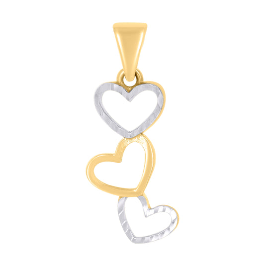 10K Two-tone Gold Womens Triple Heart Charm Pendant