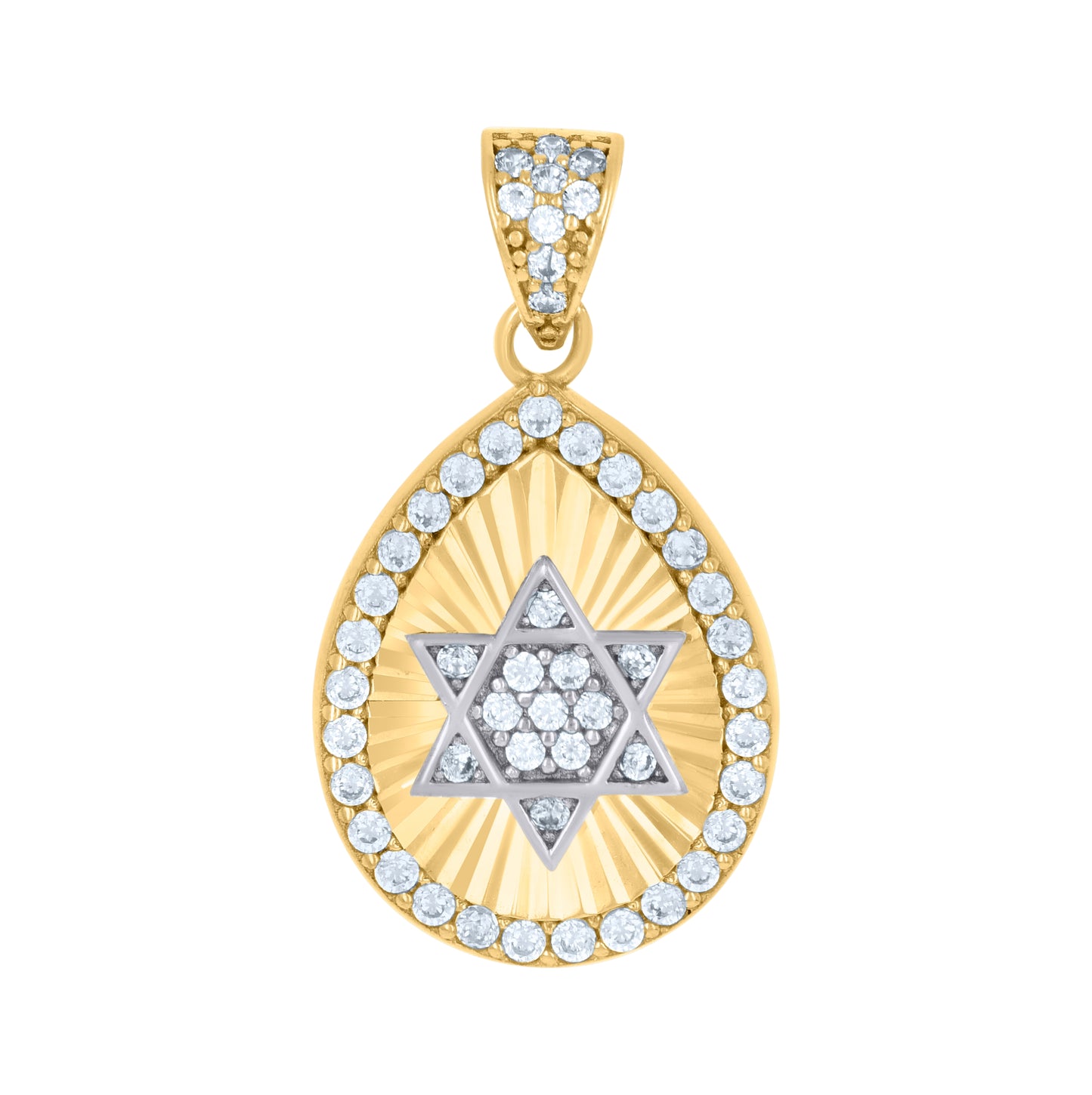 10K Two-tone Gold Womens Cubic-Zirconia Tear Drop Star Of David Symbol Religious Charm Pendant