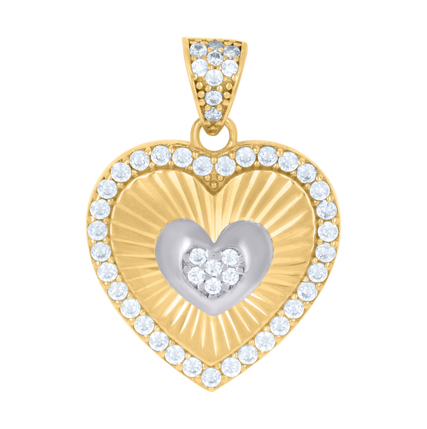 10K Two-tone Gold Womens Cubic-Zirconia Heart Charm Pendant