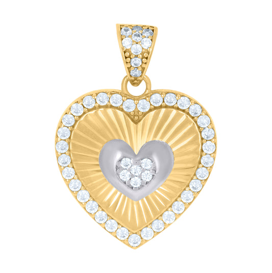 10K Two-tone Gold Womens Cubic-Zirconia Heart Charm Pendant