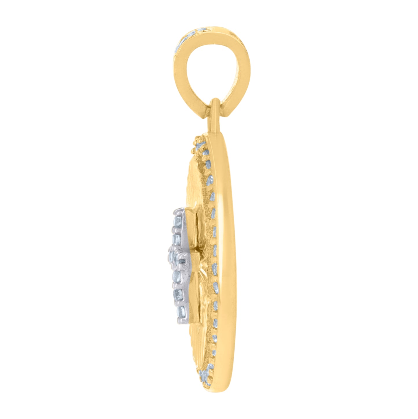 10K Two-tone Gold Womens Cubic-Zirconia Oval Medallion Cross Religious Charm Pendant