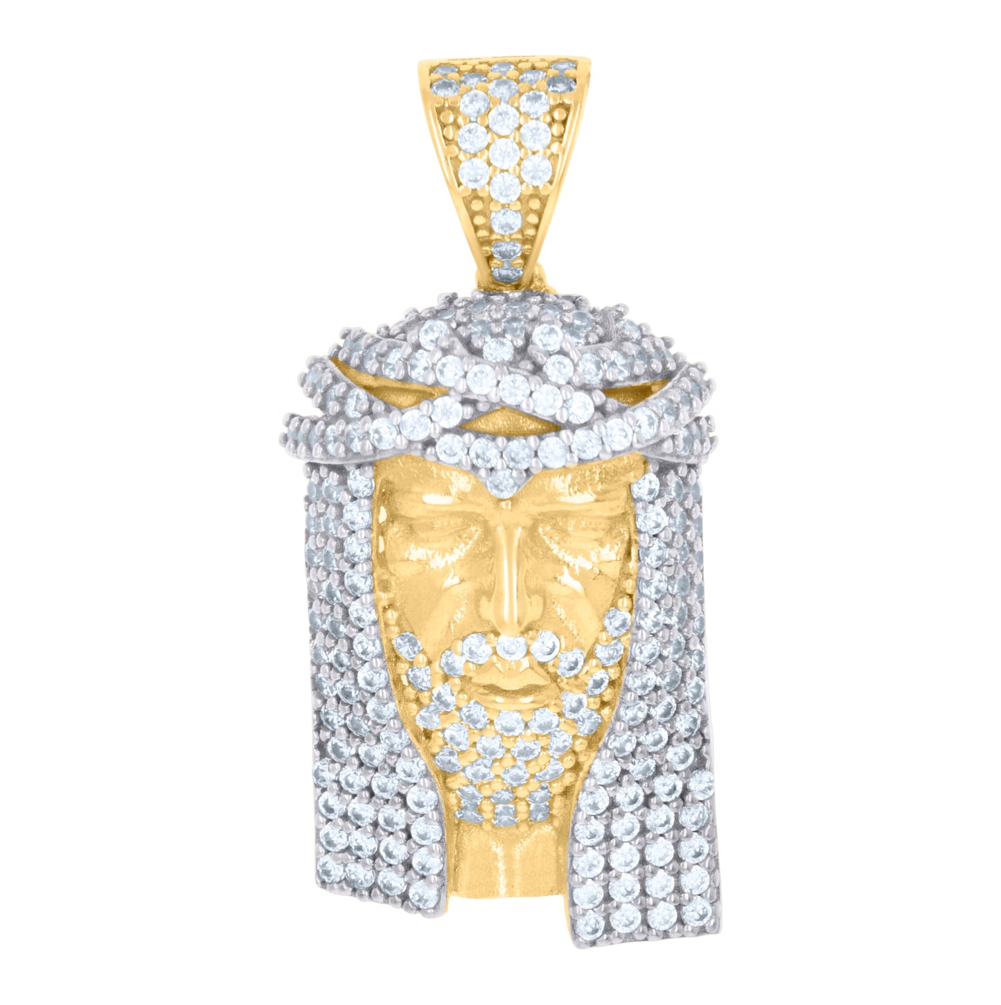 10K Two-tone Gold Mens Cubic-Zirconia Jesus Religious Charm Pendant