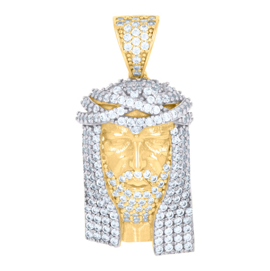 10K Two-tone Gold Mens Cubic-Zirconia Jesus Religious Charm Pendant