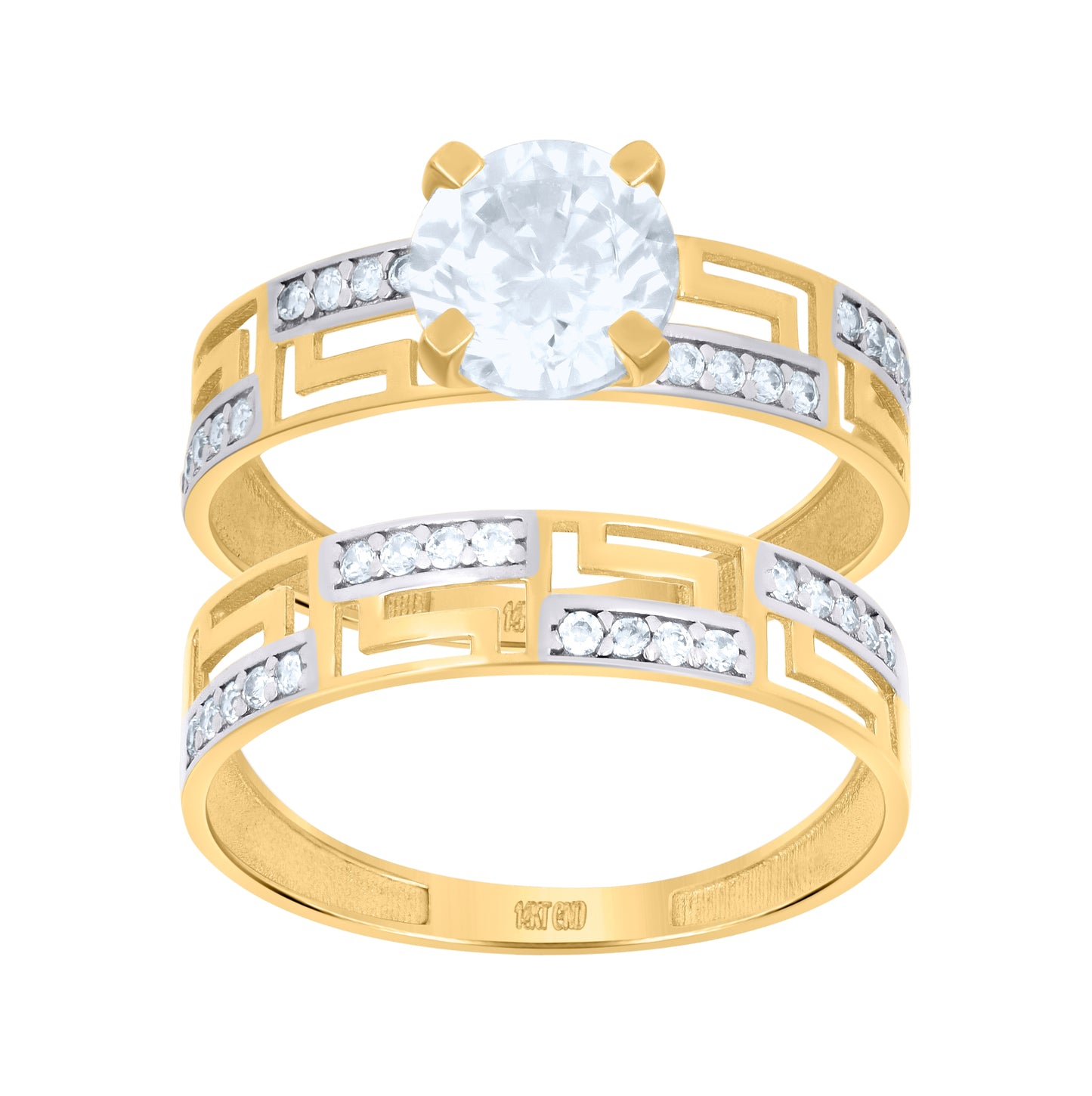 14K Two-tone Gold Womens Cubic-Zirconia Duo Bridal Ring Set