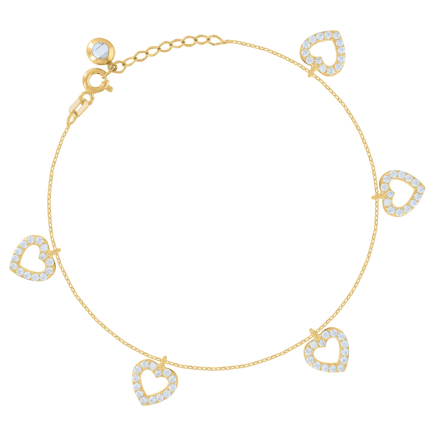 10K Yellow Gold Womens Cubic-Zirconia Heart Charm 8" Bracelet
