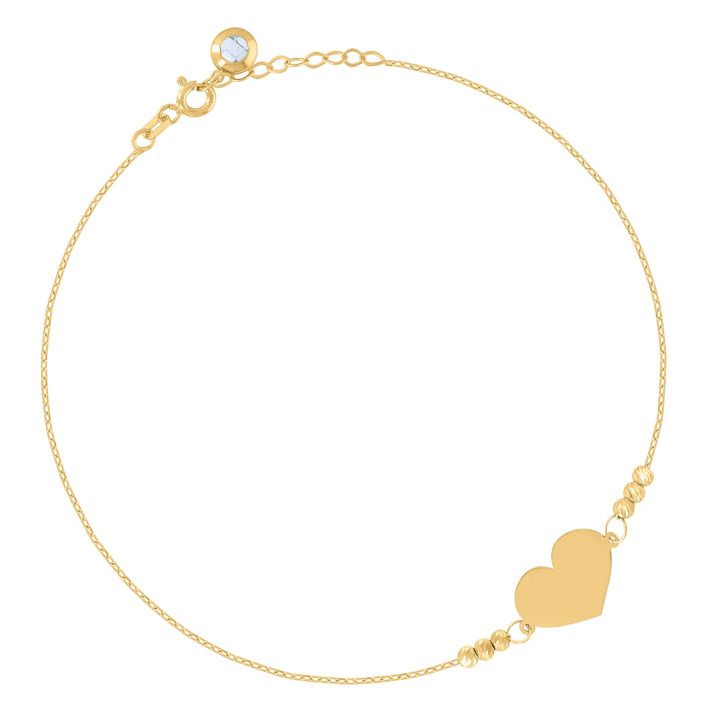 10K Yellow Gold Womens Cubic-Zirconia Heart Disc Beaded Charm 8" Bracelet