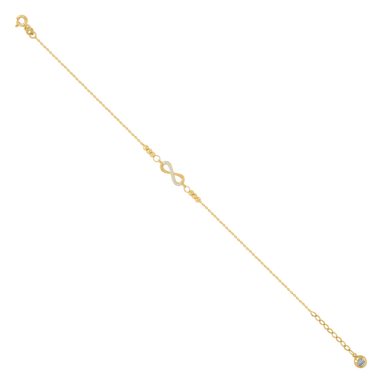 10K Yellow Gold Womens Cubic-Zirconia Infinity Beaded Charm 9" Bracelet