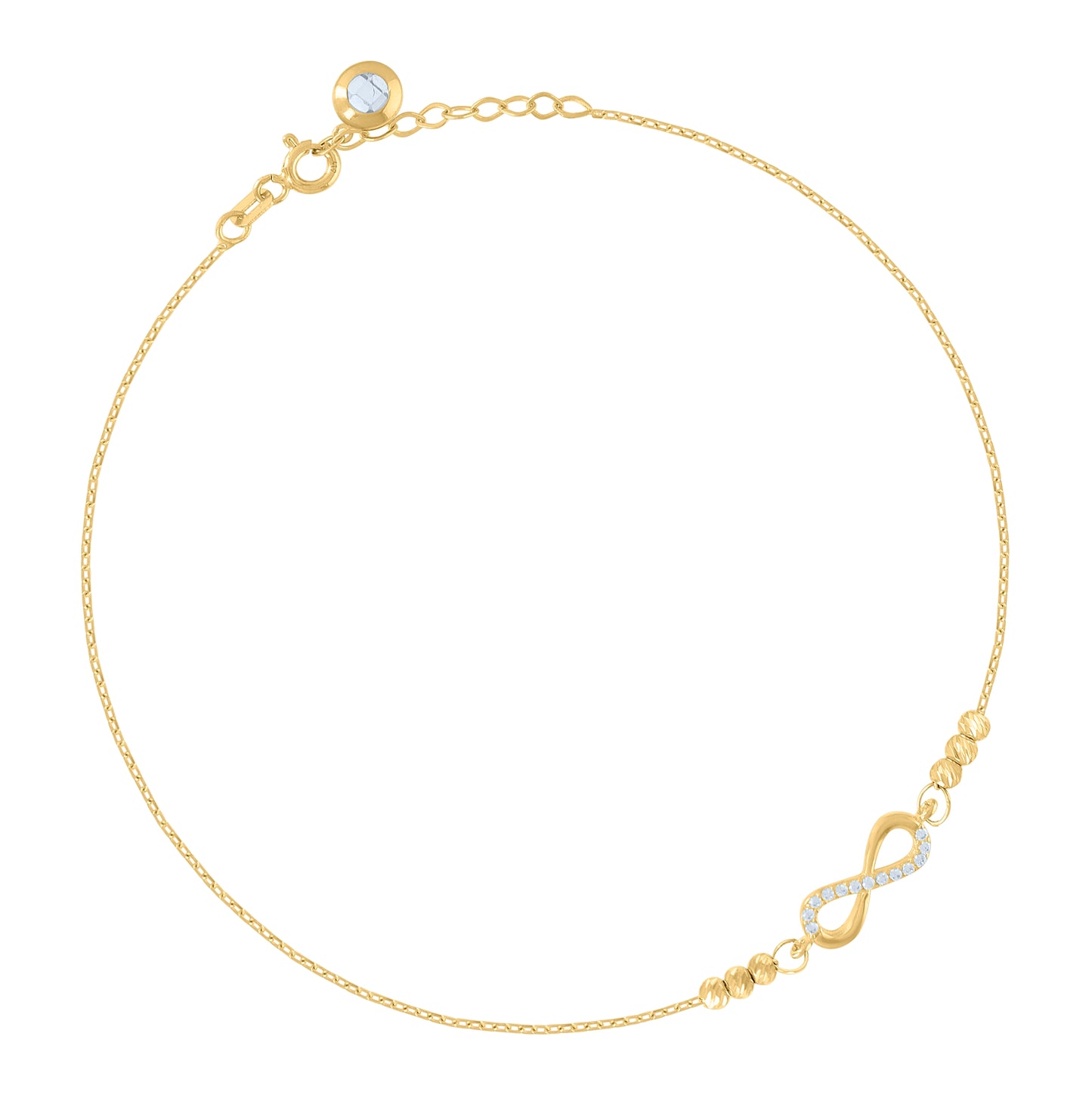 10K Yellow Gold Womens Cubic-Zirconia Infinity Beaded Charm 9" Bracelet
