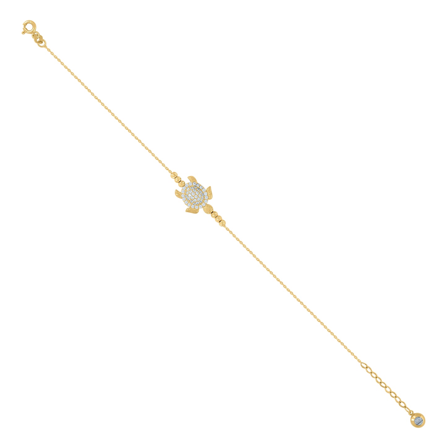 10K Yellow Gold Womens Cubic-Zirconia Turtle Beaded Charm 8" Bracelet