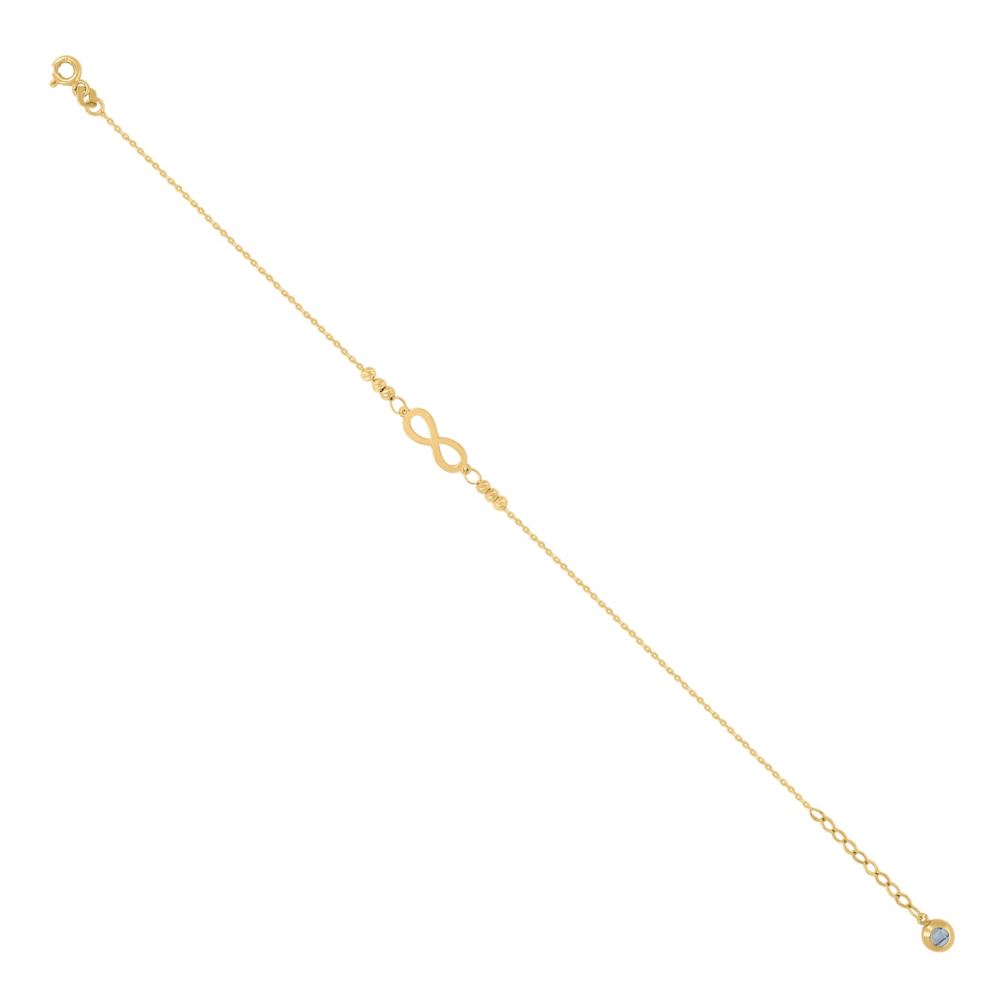 10K Yellow Gold Womens Cubic-Zirconia Infinity Beaded Charm 9" Bracelet