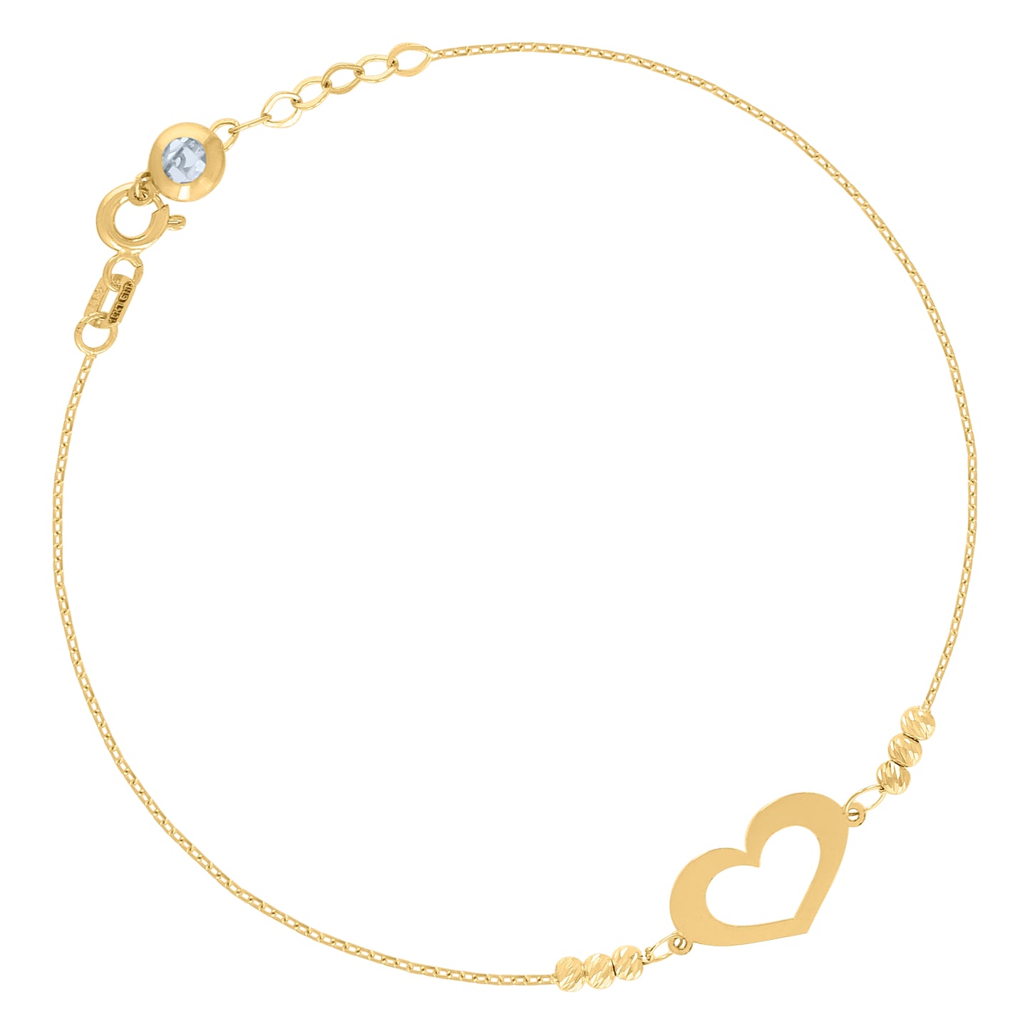 10K Yellow Gold Womens Cubic-Zirconia Heart Beaded Charm 8" Bracelet