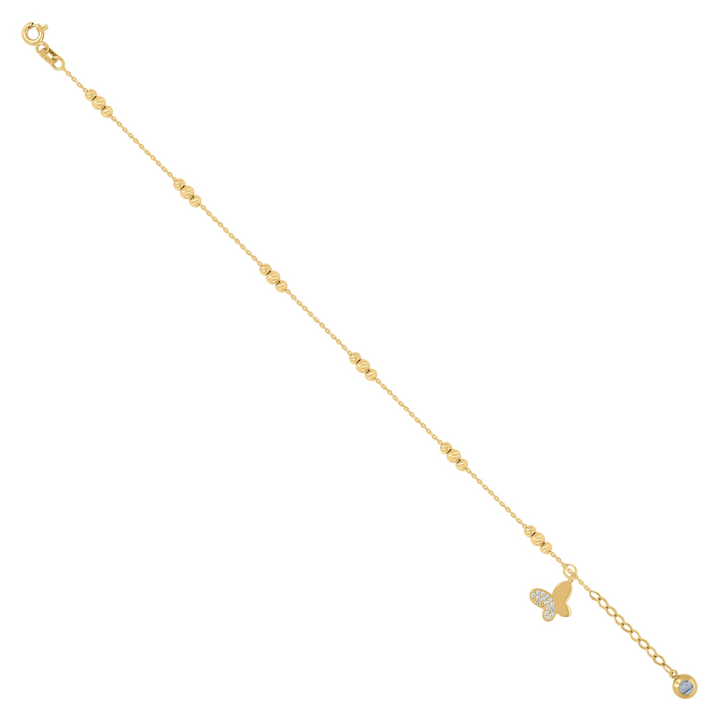 10K Yellow Gold Womens Cubic-Zirconia Butterfly Beaded Charm 8" Bracelet