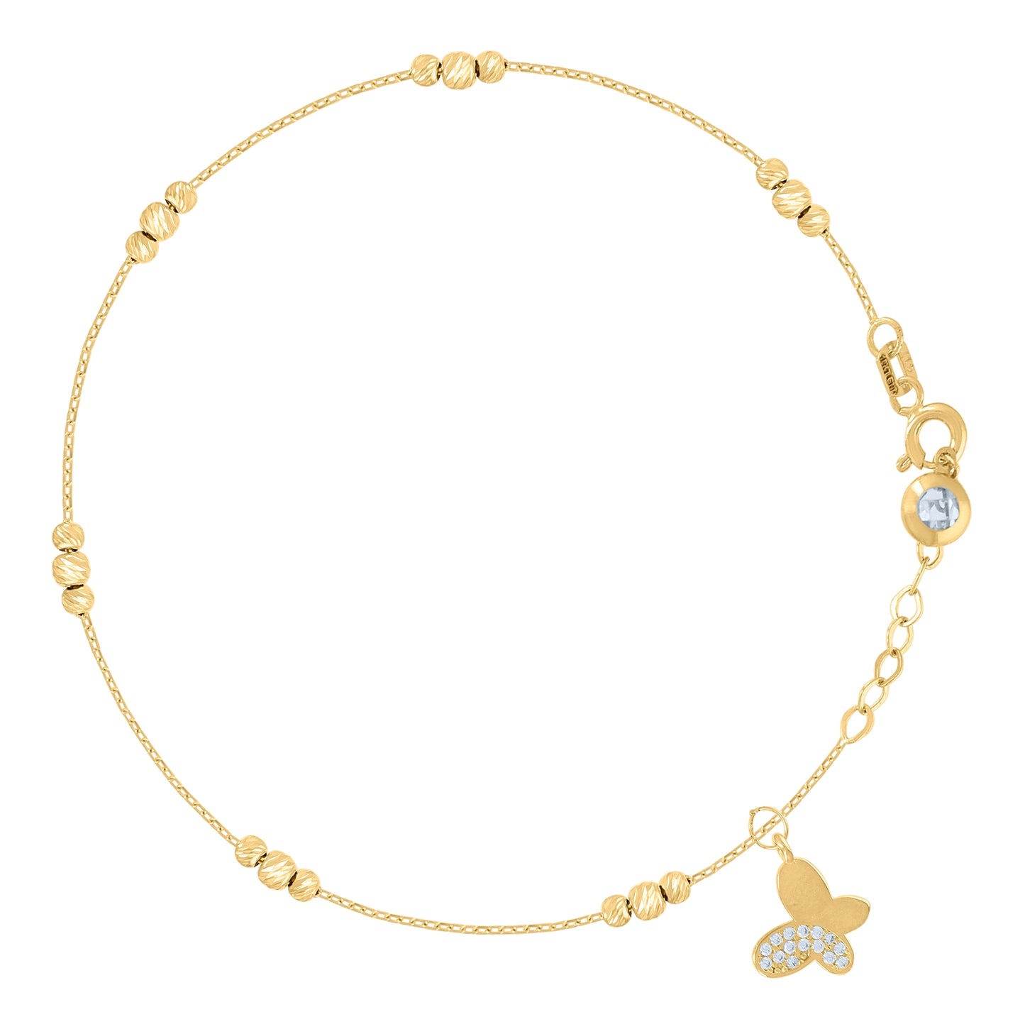 10K Yellow Gold Womens Cubic-Zirconia Butterfly Beaded Charm 8" Bracelet