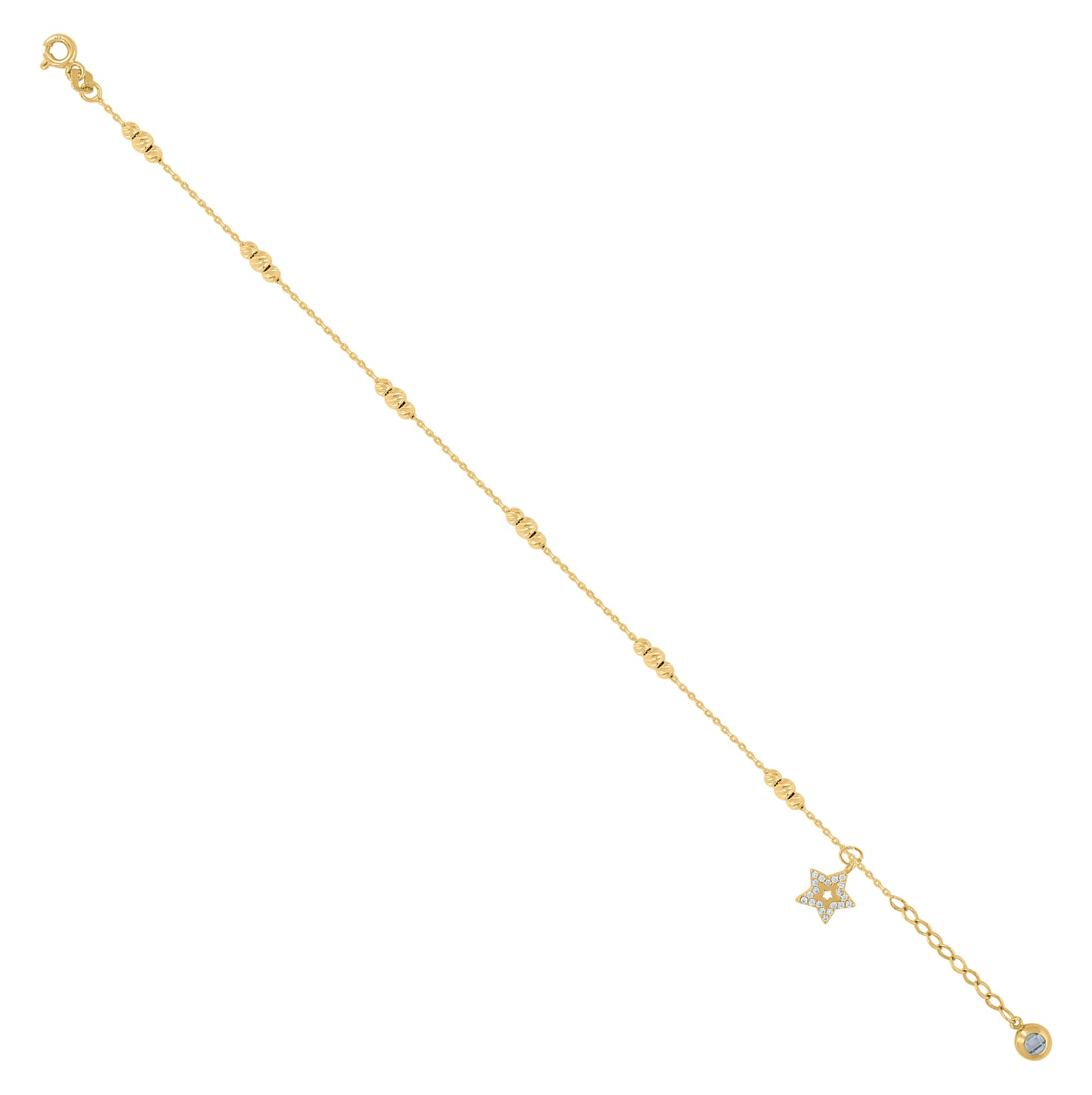 10K Yellow Gold Womens Cubic-Zirconia Star Beaded Charm 8" Bracelet