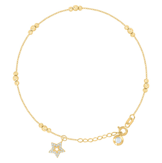 10K Yellow Gold Womens Cubic-Zirconia Star Beaded Charm 8" Bracelet