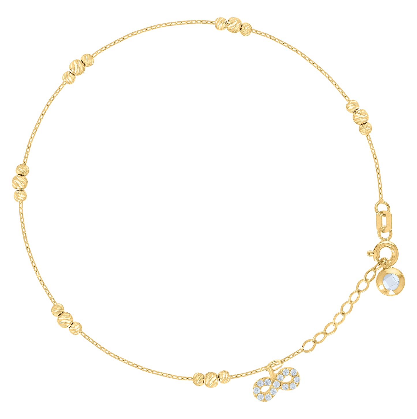 10K Yellow Gold Womens Cubic-Zirconia Love Symbol Infinity Beaded Charm 8" Bracelet