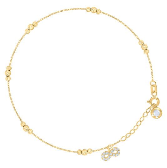 10K Yellow Gold Womens Cubic-Zirconia Love Symbol Infinity Beaded Charm 8" Bracelet