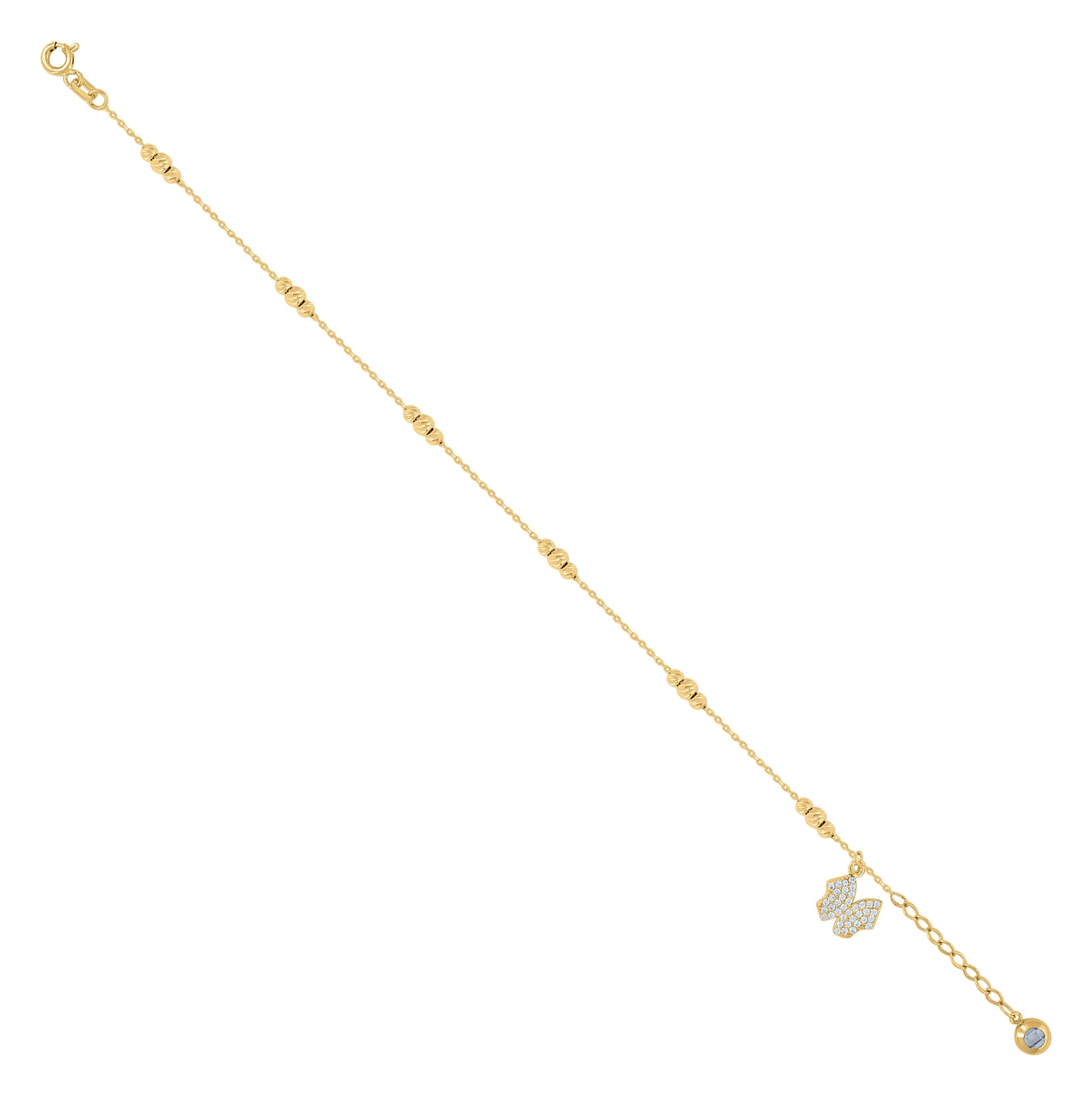 10K Yellow Gold Womens Cubic-Zirconia Butterfly Beaded Charm 8" Bracelet