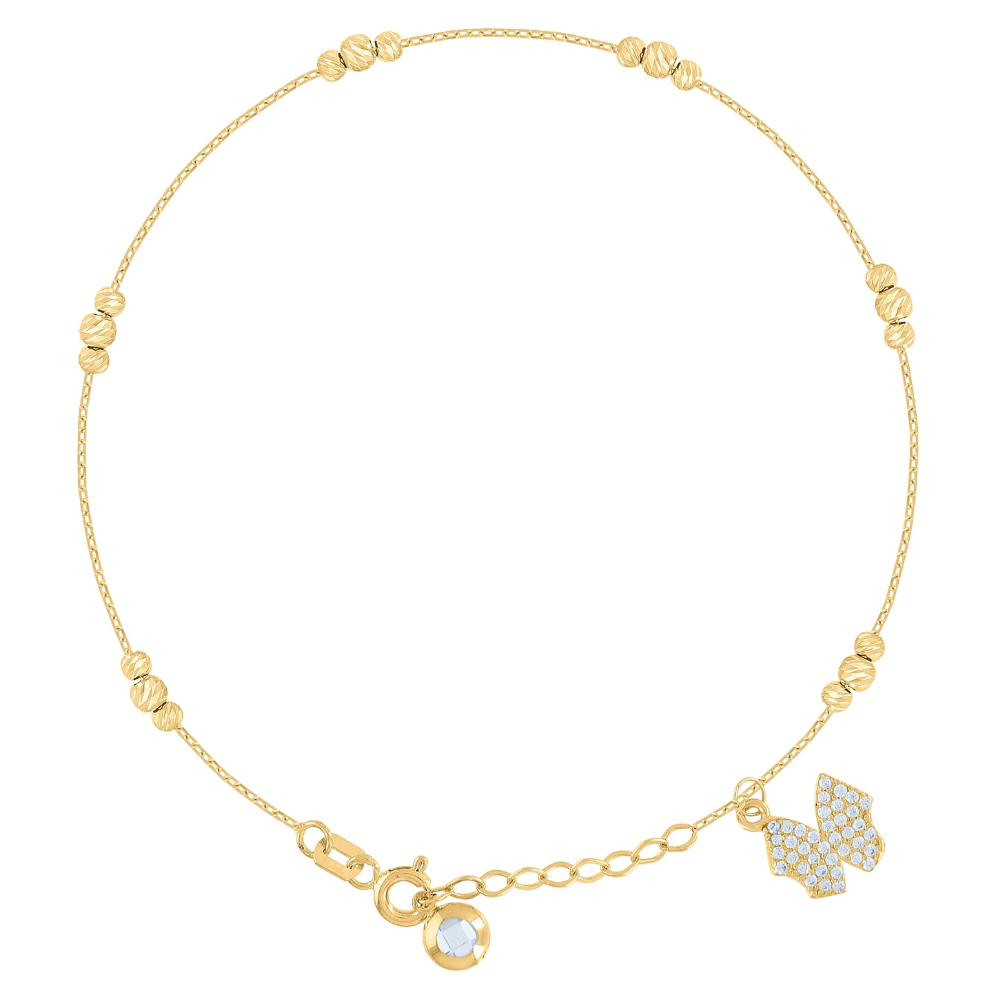 10K Yellow Gold Womens Cubic-Zirconia Butterfly Beaded Charm 8" Bracelet