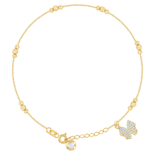 10K Yellow Gold Womens Cubic-Zirconia Butterfly Beaded Charm 8" Bracelet