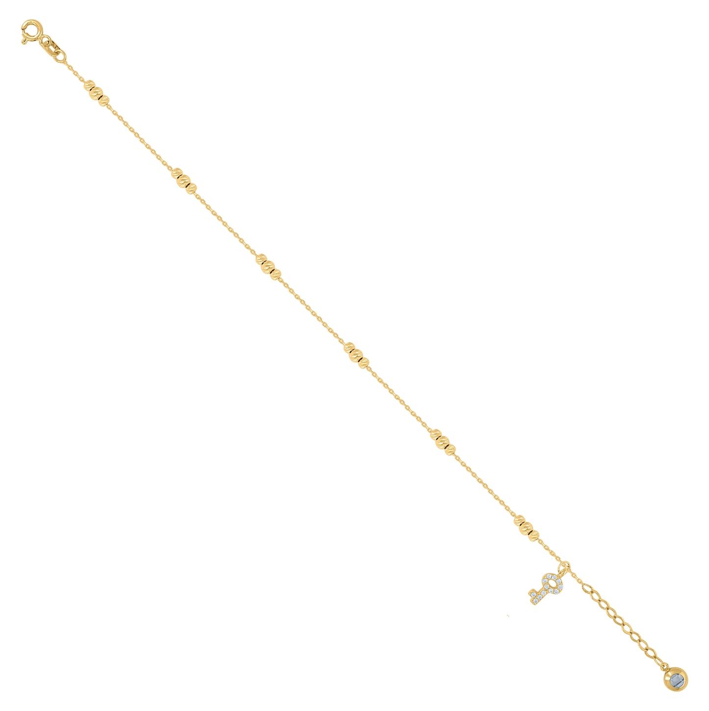 10K Yellow Gold Womens Cubic-Zirconia Key Beaded Charm 8" Bracelet