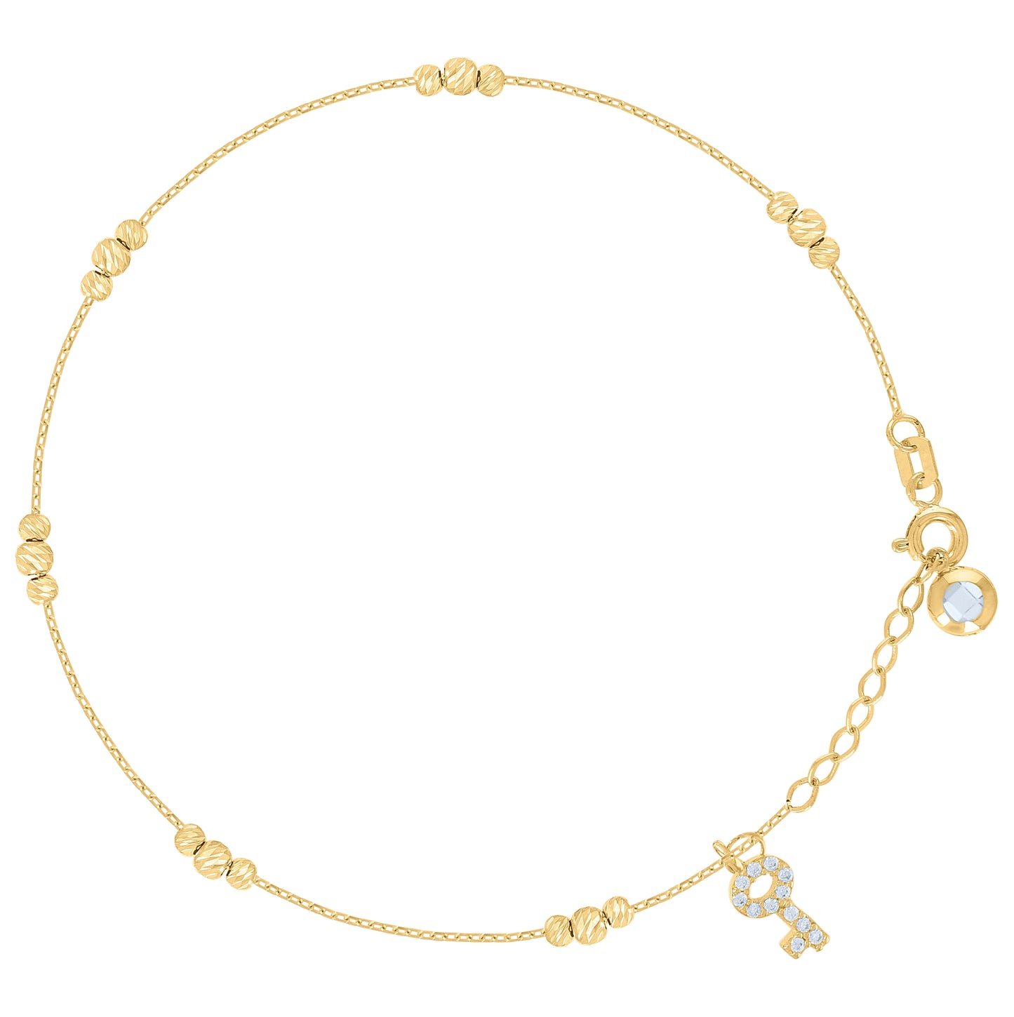 10K Yellow Gold Womens Cubic-Zirconia Key Beaded Charm 8" Bracelet