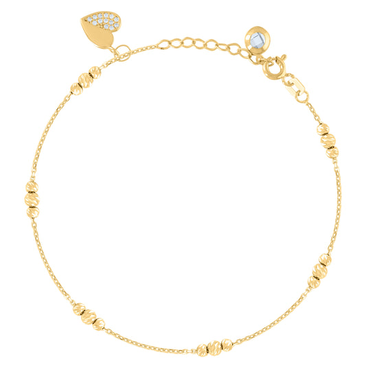 10K Yellow Gold Womens Cubic-Zirconia Heart Beaded Charm 8" Bracelet