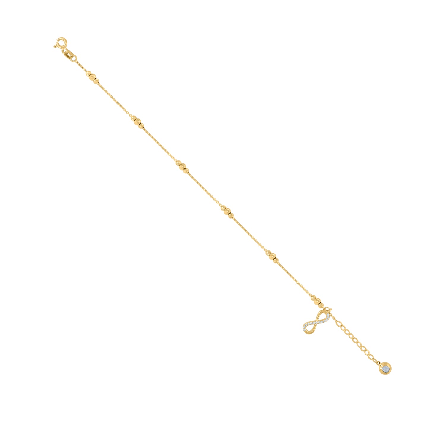 10K Yellow Gold Womens Cubic-Zirconia Love Symbol Infinity Beaded Charm 8" Bracelet