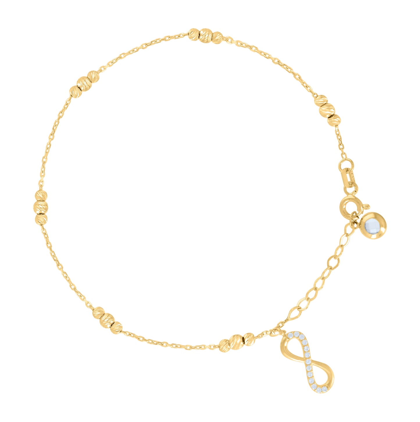 10K Yellow Gold Womens Cubic-Zirconia Love Symbol Infinity Beaded Charm 8" Bracelet