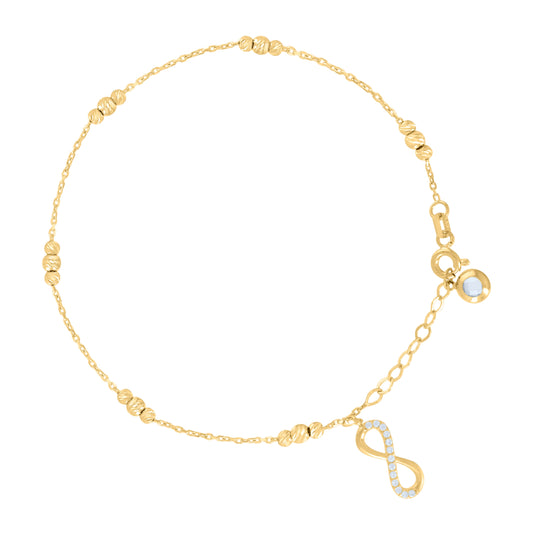 10K Yellow Gold Womens Cubic-Zirconia Love Symbol Infinity Beaded Charm 8" Bracelet