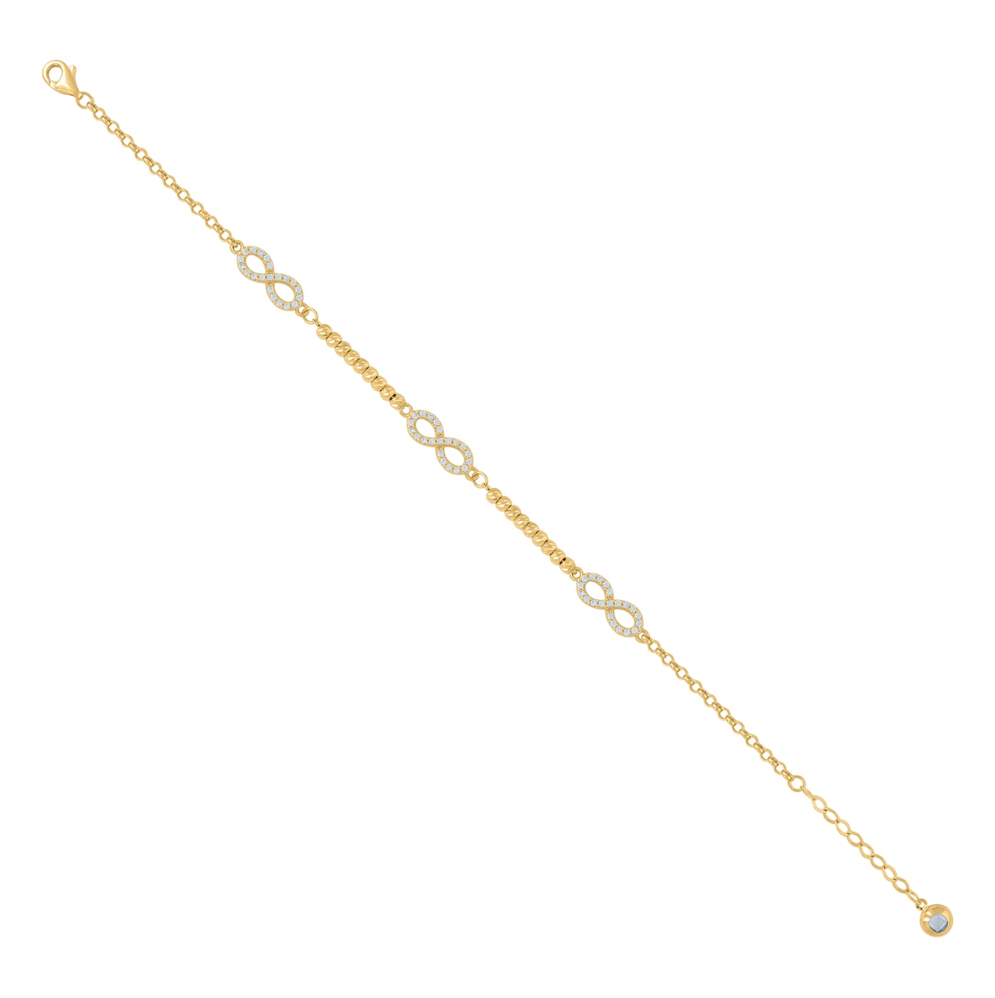 10K Yellow Gold Womens Cubic-Zirconia Beaded Infinity Charm Bracelet Size 8 Inches