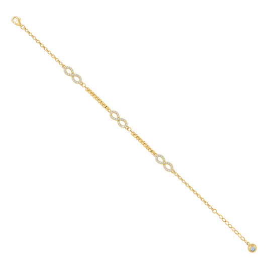 10K Yellow Gold Womens Cubic-Zirconia Beaded Infinity Charm Bracelet Size 8 Inches