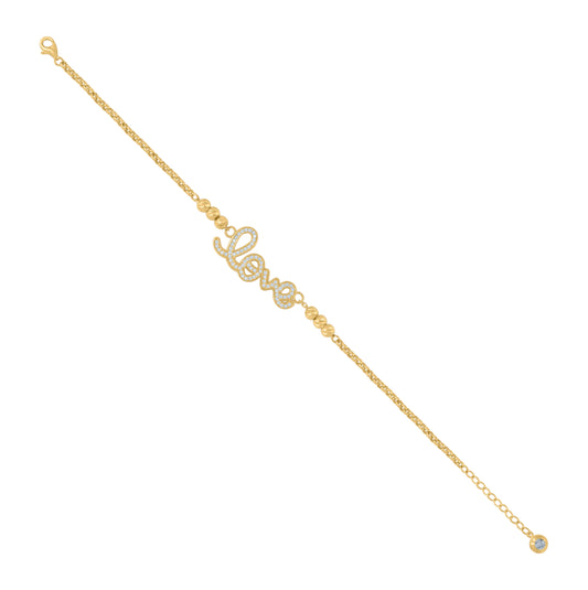 10K Yellow Gold Womens Cubic-Zirconia Beaded Love Charm Bracelet Size 8 Inches