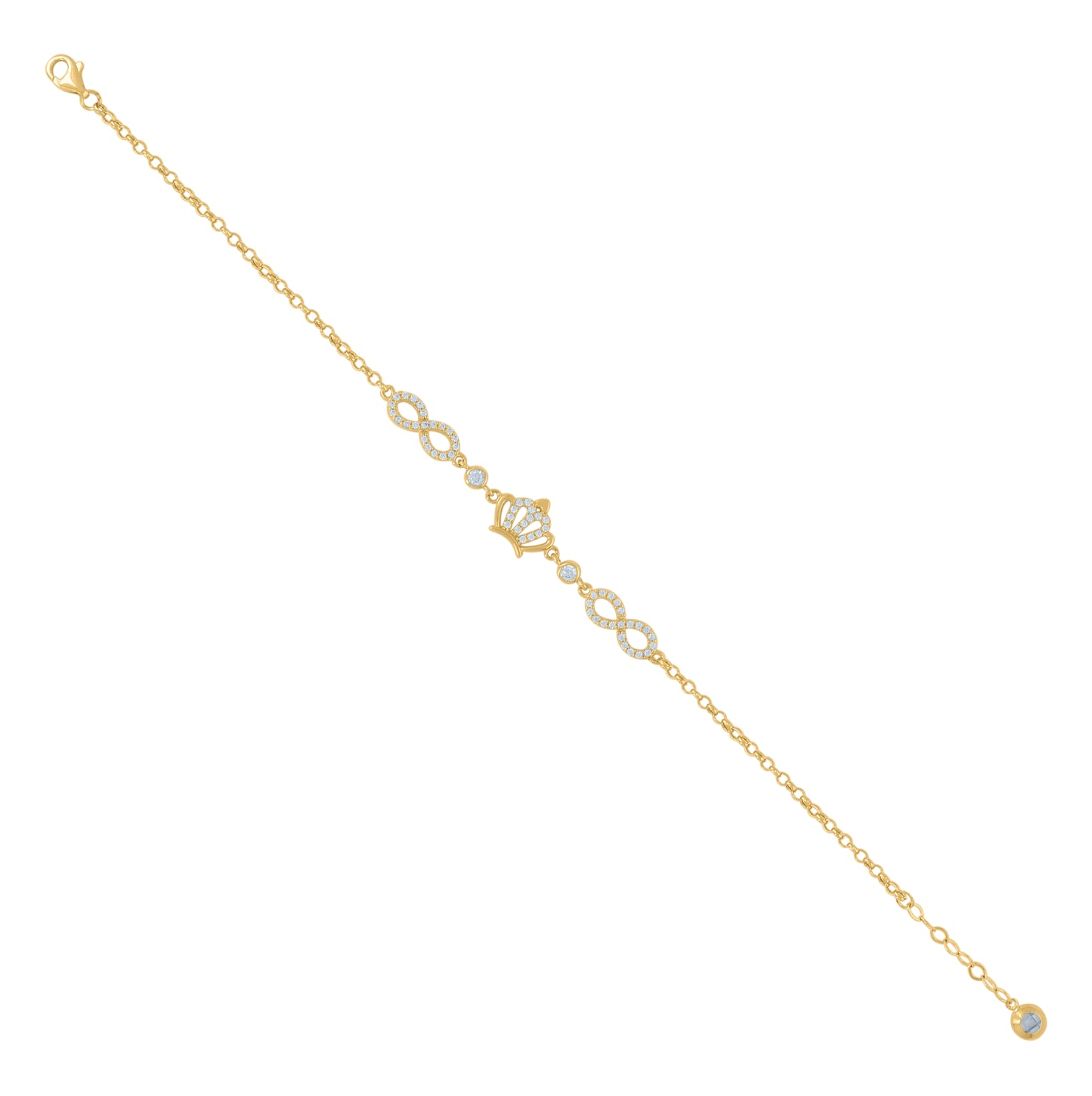 10K Yellow Gold Womens Cubic-Zirconia Crown Infinity Charm Bracelet Size 8 Inches