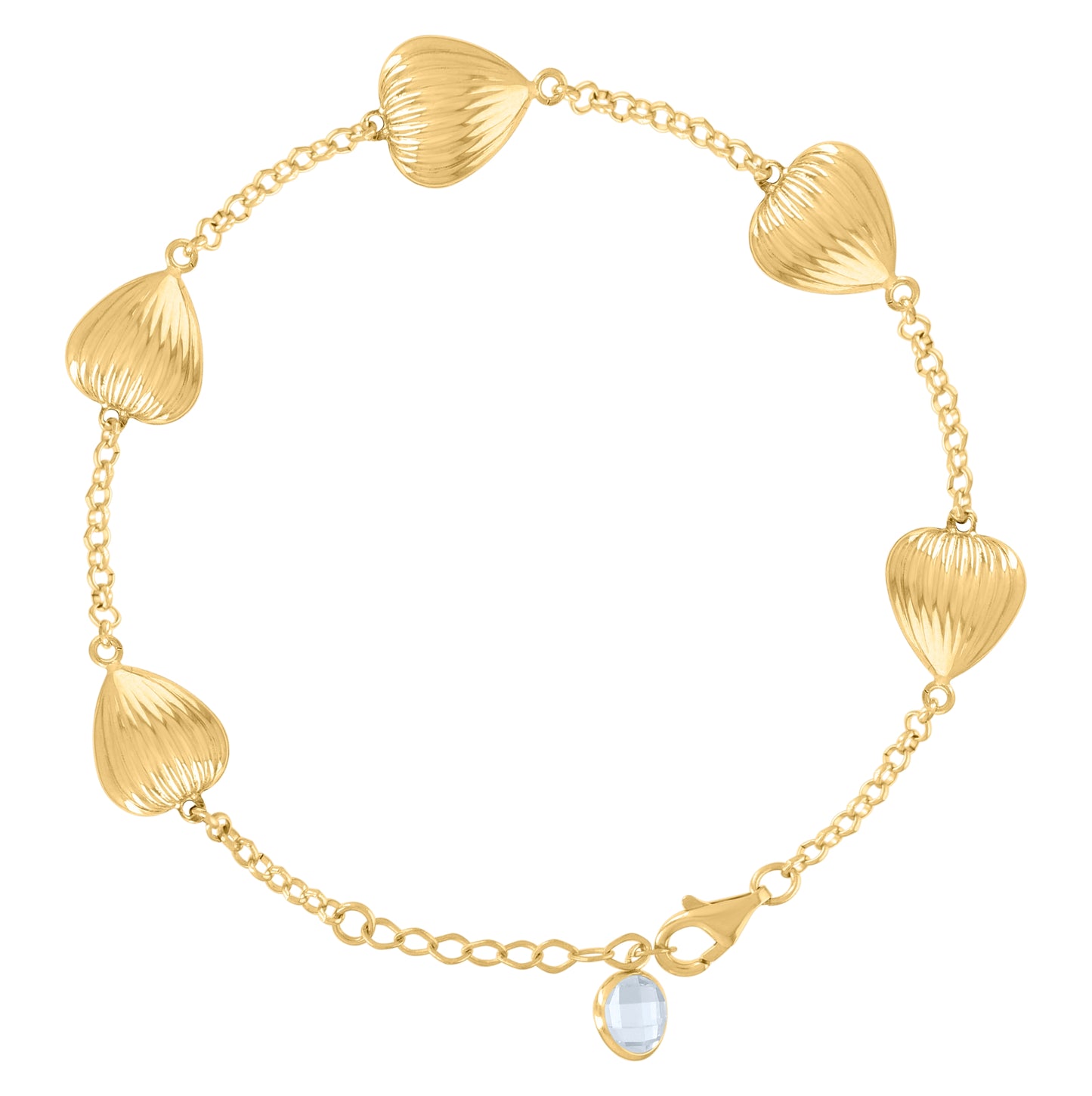 10K Yellow Gold Womens Cubic-Zirconia Heart Link Charm 8" Bracelet
