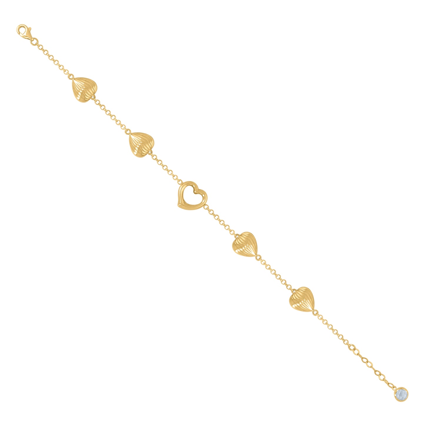 10K Yellow Gold Womens Cubic-Zirconia Heart Link Charm 8" Bracelet