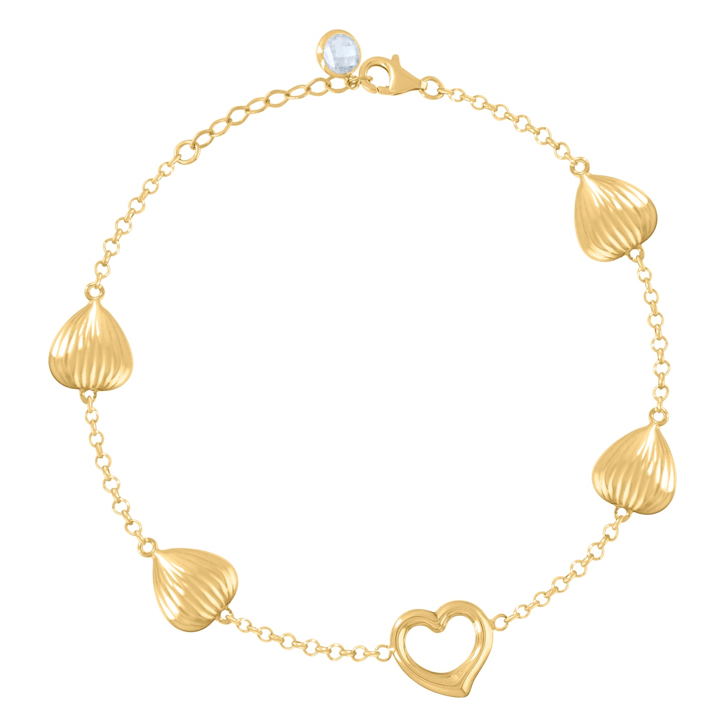 10K Yellow Gold Womens Cubic-Zirconia Heart Link Charm 8" Bracelet