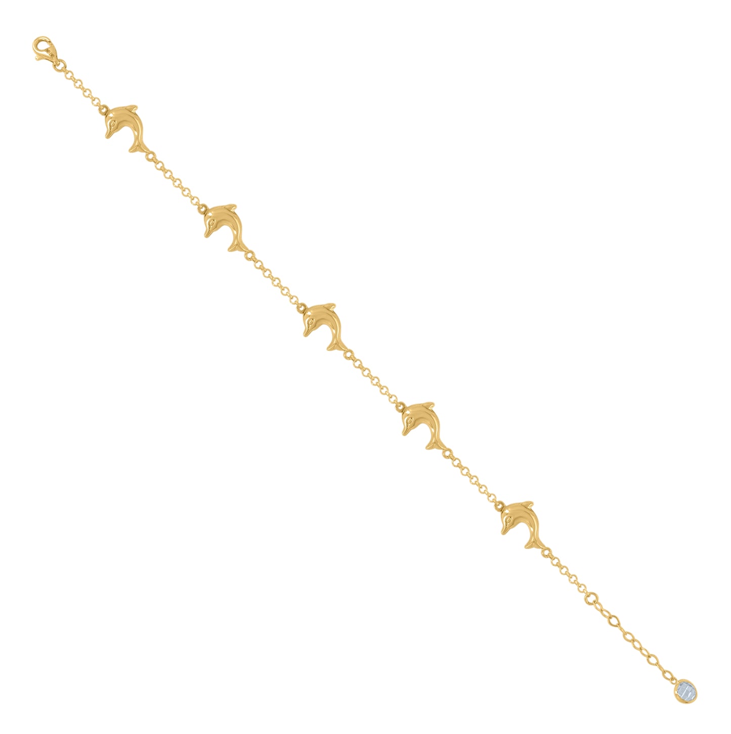 10K Yellow Gold Womens Cubic-Zirconia Dolphin Link Charm 8" Bracelet