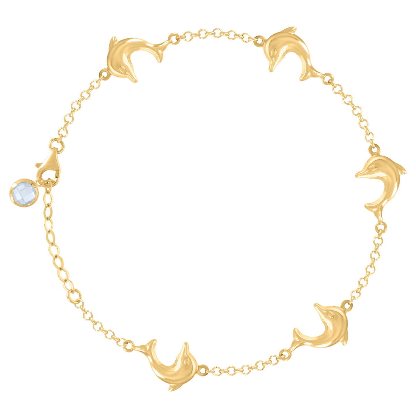 10K Yellow Gold Womens Cubic-Zirconia Dolphin Link Charm 8" Bracelet