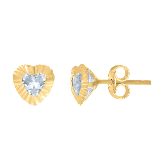 10K Yellow Gold Womens Heart Cubic-Zirconia Heart Stud Earrings