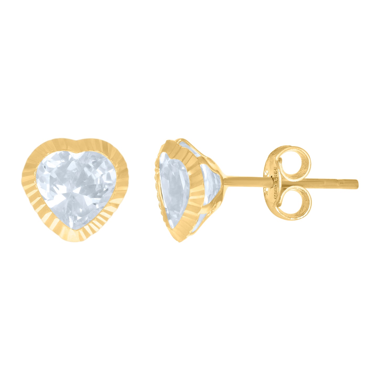10K Yellow Gold Womens Heart Cubic-Zirconia Heart Stud Earrings