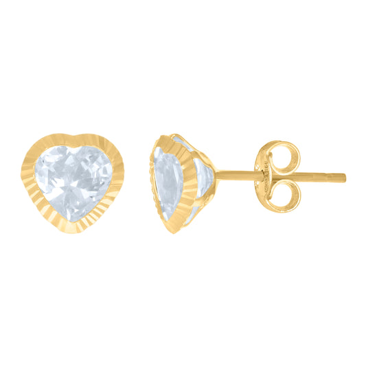 10K Yellow Gold Womens Heart Cubic-Zirconia Heart Stud Earrings