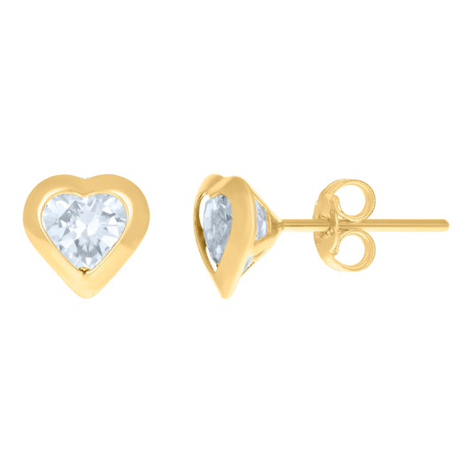 10K Yellow Gold Womens Heart Cubic-Zirconia Heart Stud Earrings