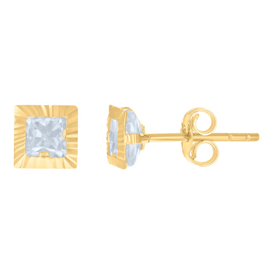 10K Yellow Gold Womens Princess-Cut Cubic-Zirconia Square Stud Earrings